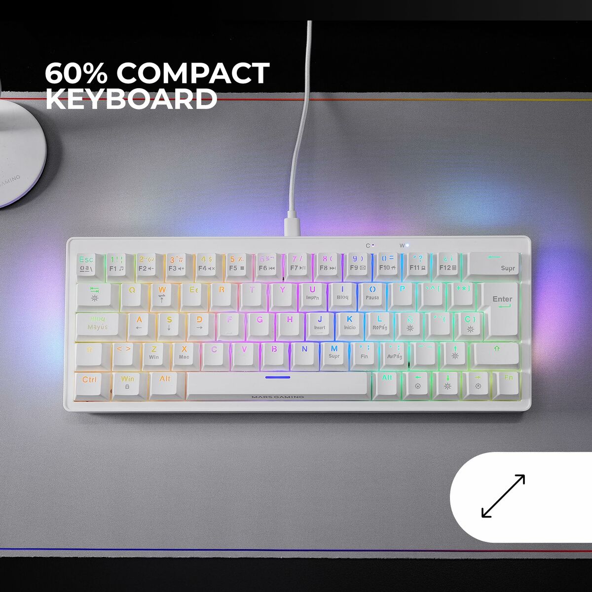 Gaming Keyboard Mars Gaming MKMINIPROWYES Qwerty US White-5