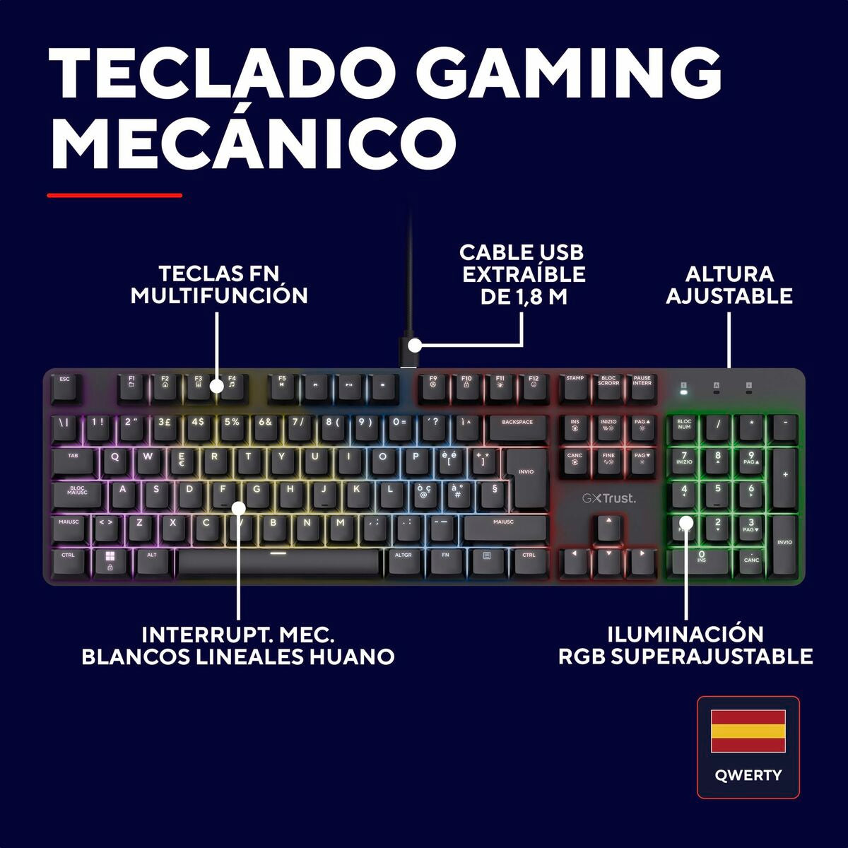 Gaming Keyboard Trust 25682 Black Spanish Qwerty-13