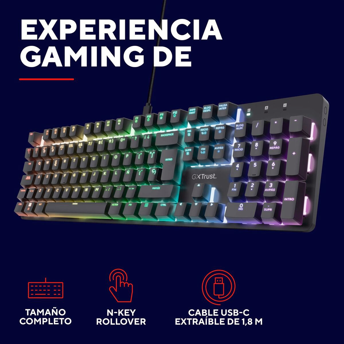 Gaming Keyboard Trust 25682 Black Spanish Qwerty-12